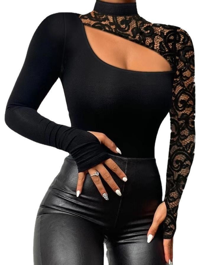 Body nero asimmetrico con pizzo - Mario