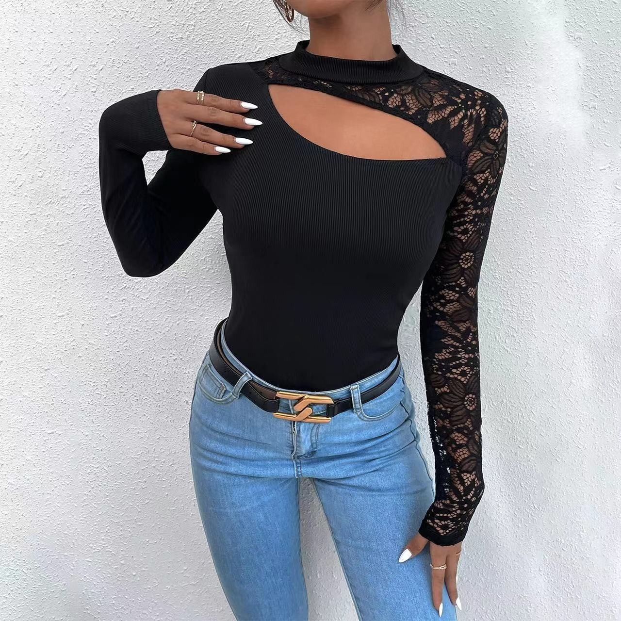 Body nero asimmetrico con pizzo - Mario